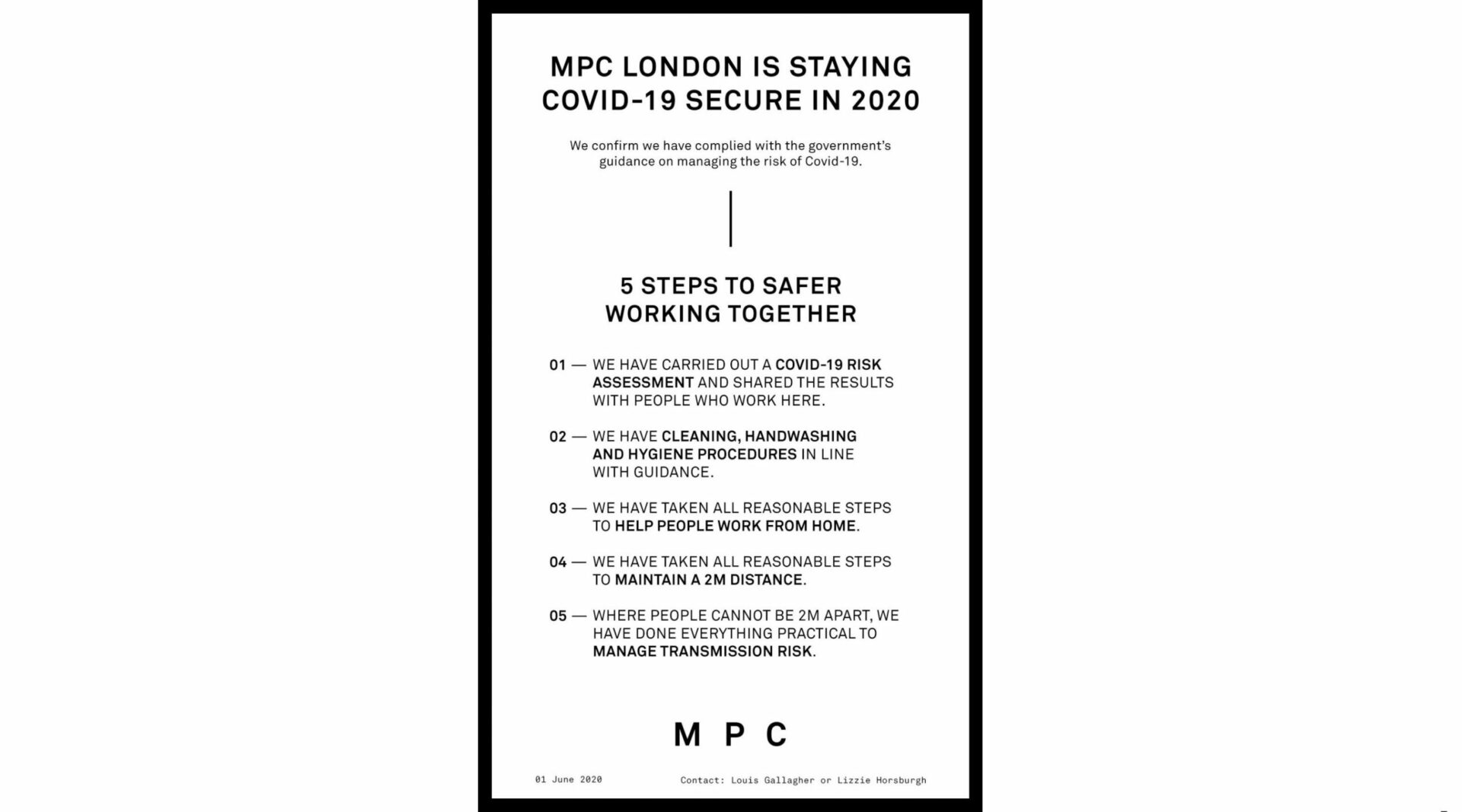 MPC London is Staying Covid-19 Secure in 2020