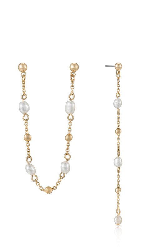 Double Piercing Freshwater Pearl and 18k Gold Plated Earrings